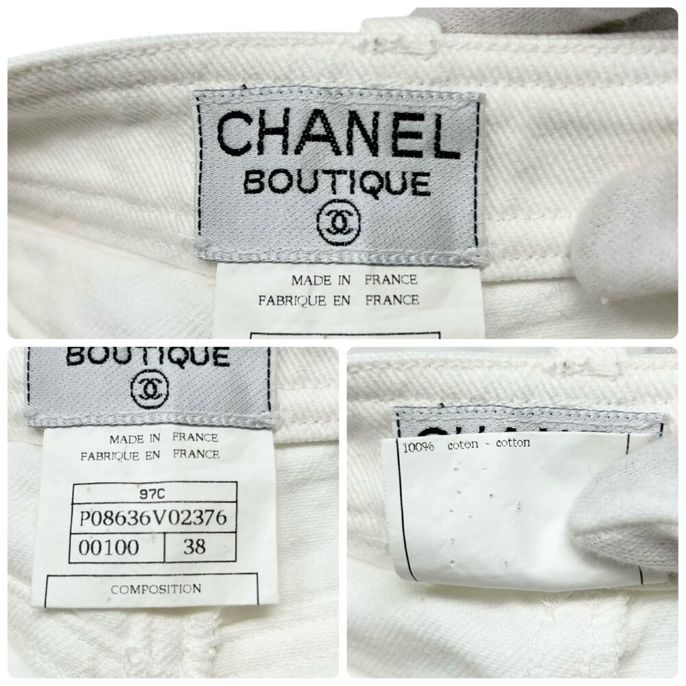 CHANEL Vintage 97C CC Logo Denim Pants #38 White Silver Cotton Stitch [105646] - Picture 13 of 13